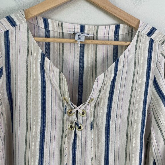 Tommy Bahama Womens Medium Striped Tunic Top Lace Up Neck Linen Blend Shirt - Picture 8 of 12